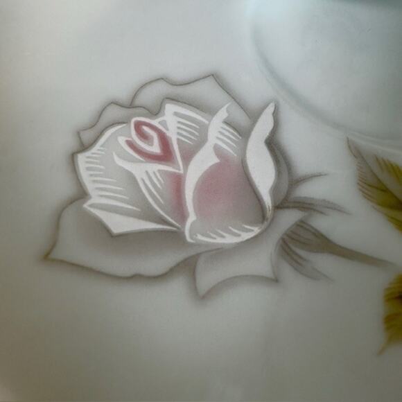 Noritake Edenrose 2 Flat Cup & Saucer Sets Gray/Pink/White Roses VTG - Picture 4 of 15